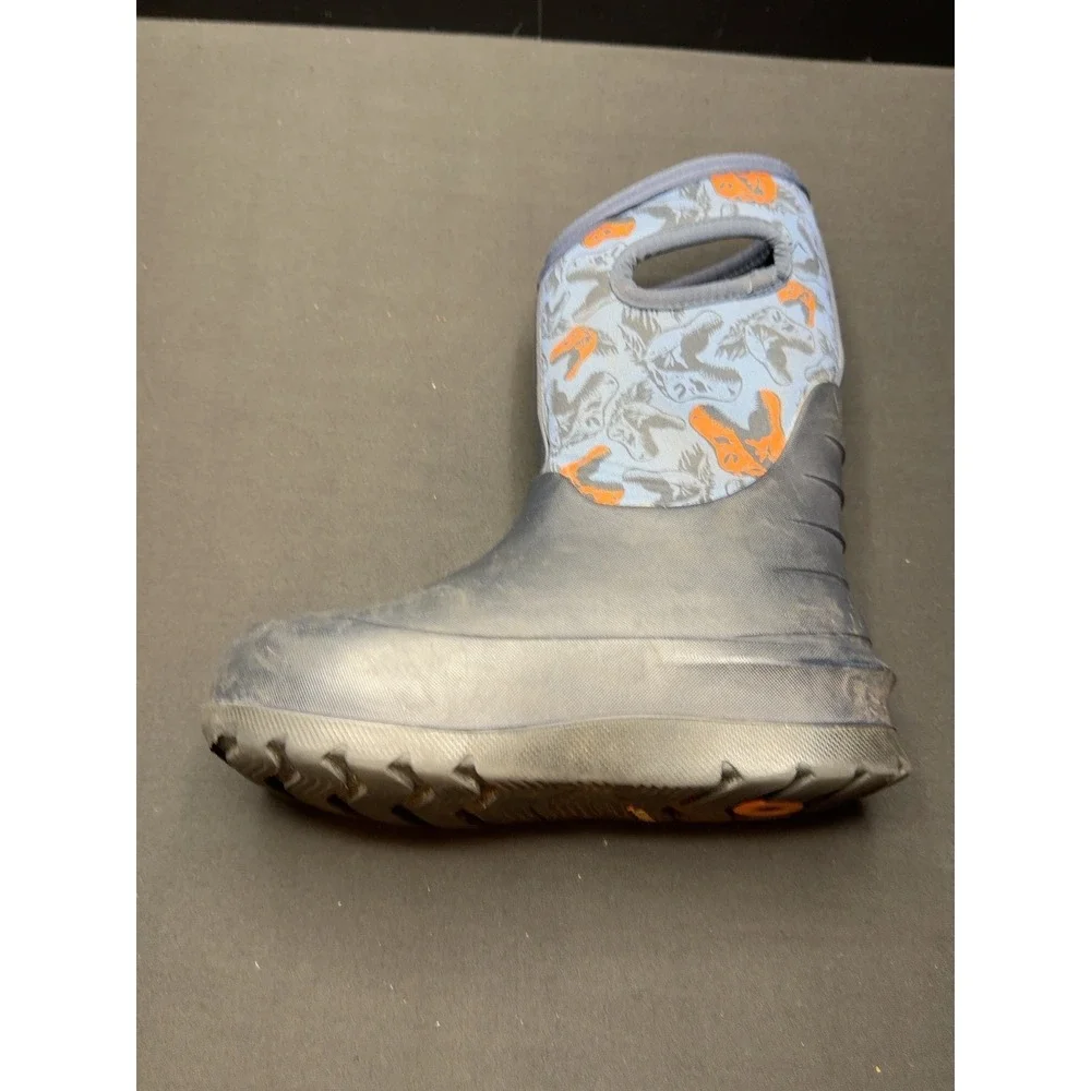 BOGS Neo-Classic Cool Dinos Kids Boots Youth Size 1 Blue Orange Waterproof